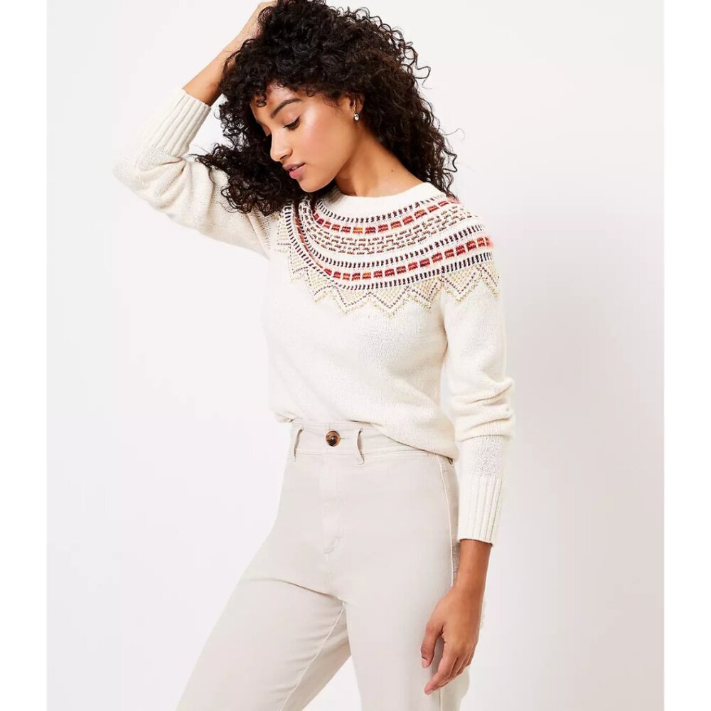LOFT Shimmer Fair Isle Shirttail Sweater